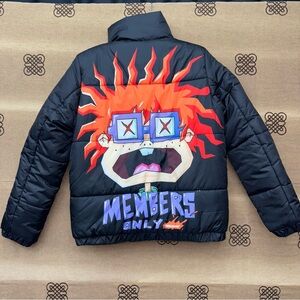 Members Only Black Graphic Puffer Jacket Rugrats Reversible Size M
